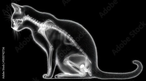Fototapeta X-ray of cat skeleton in sitting position isolated on white --chaos 20