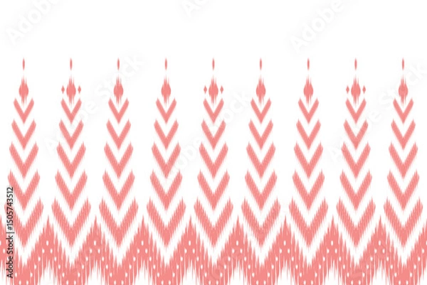 Fototapeta Coral ikat background with chevron tribal pattern. Use in textile design, stationery, or modern boho themes.