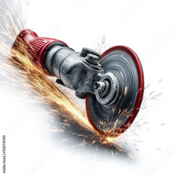 Fototapeta Close-up of an angle grinder in action, sparks flying.