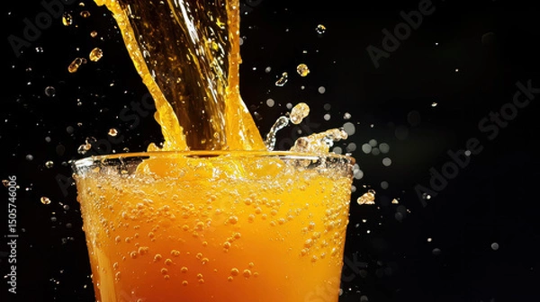 Fototapeta An image of fresh orange juice being poured into a glass in slow motion