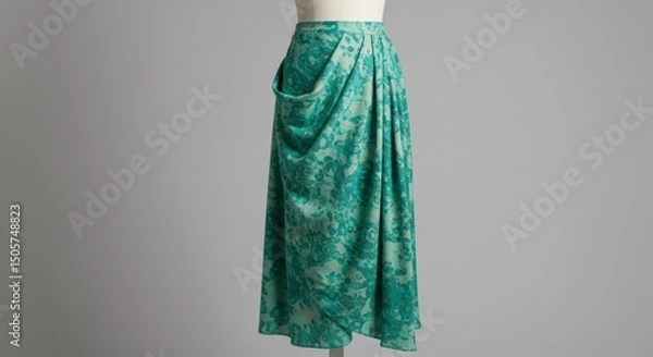 Fototapeta Elegant draped maxi skirt teal green fabric stylish flowing design perfect for summer