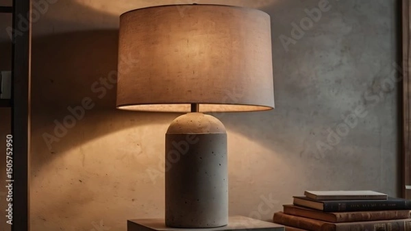 Fototapeta Modern Minimalist Table Lamp with Concrete Base and Warm Light