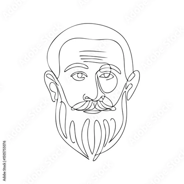 Fototapeta One line drawing portrait of a bearded man
