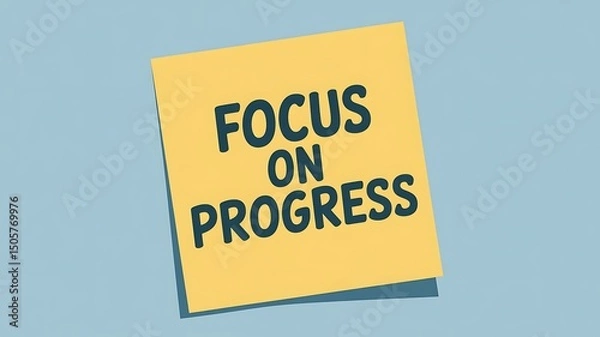 Fototapeta A yellow sticky note with the words focus on progress against a blue background.