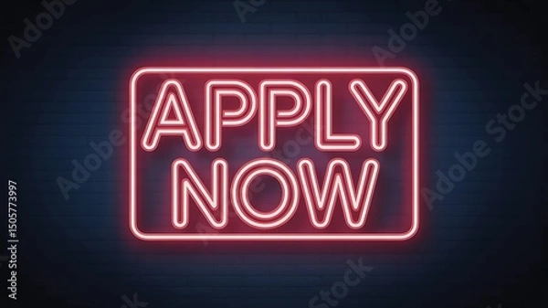 Fototapeta Neon sign with the words apply now illuminated in a red rectangular border glow