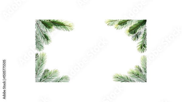 Fototapeta Realistic Green Pine Branches on Dark or Transparent Background with Copy Space - green grass frame