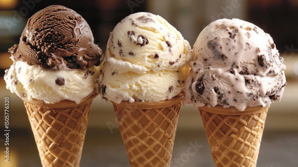 Fototapeta Three ice cream cones in a picture 