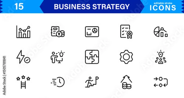 Fototapeta Professional Business Strategy Icon Set Featuring Planning, Analysis, Goals, Innovation, and Growth in a Clean Minimal Vector Style
