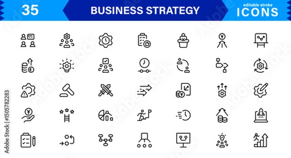 Fototapeta Professional Business Strategy Icon Set Featuring Planning, Analysis, Goals, Innovation, and Growth in a Clean Minimal Vector Style