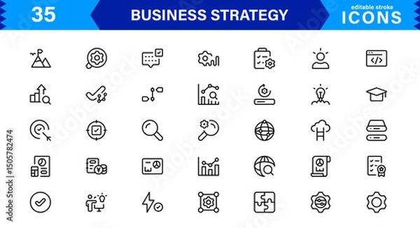 Fototapeta Professional Business Strategy Icon Set Featuring Planning, Analysis, Goals, Innovation, and Growth in a Clean Minimal Vector Style