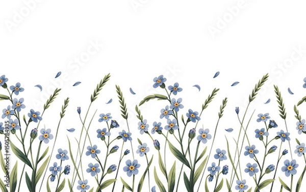 Fototapeta Whisper of spring, forget-me-not meadow. Isolated on transparent background. high resolution PNG file