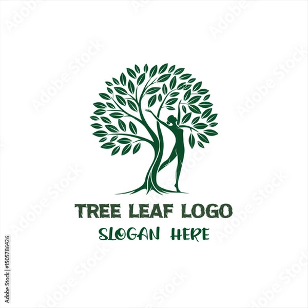 Fototapeta Tree Leaf Human Logo Design on White Background
