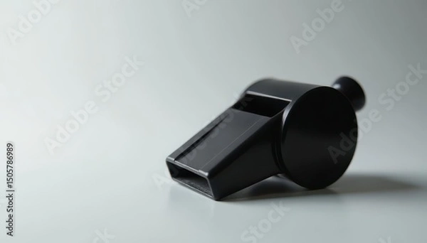 Fototapeta Classic black plastic whistle, simple design, clean background , white background, whistle