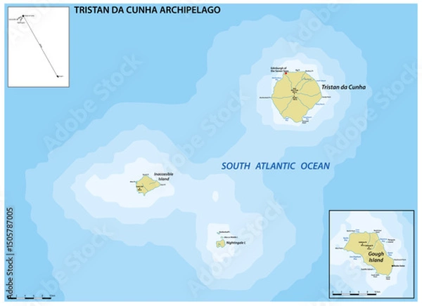 Obraz Map of the Tristan da Cunha archipelago, British Overseas Territory