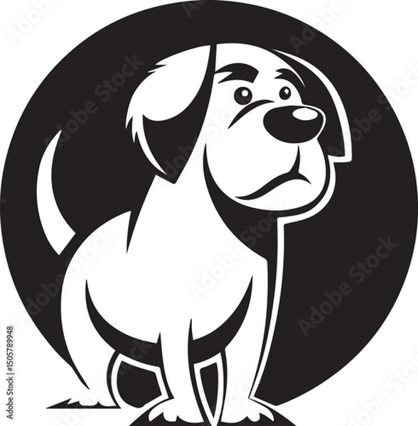 Fototapeta Cartoon-style dog with a slightly sad expression, adding emotion and relatability. Useful for pet rescue branding, awareness campaigns, or empathy-driven designs.