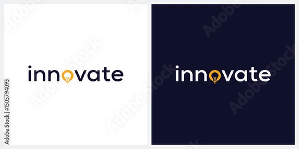Fototapeta innovate logo design vector, typography text light bulb graphic icon concept