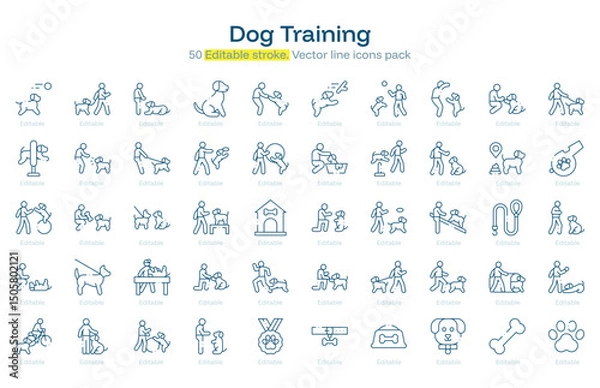 Obraz Dog Training line icon pack. Dog Training Stroke icon set. Editable Stroke icon