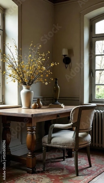 Fototapeta Elegant decorative accents add a touch of vintage charm to a rustic interior, enhancing the overall aesthetic with refined details , pretty, craft