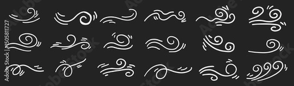 Obraz Wind and air swirl hand drawn in vector line doodle art. Autumn flow, smoke flow ornament illustration collection in simple style.