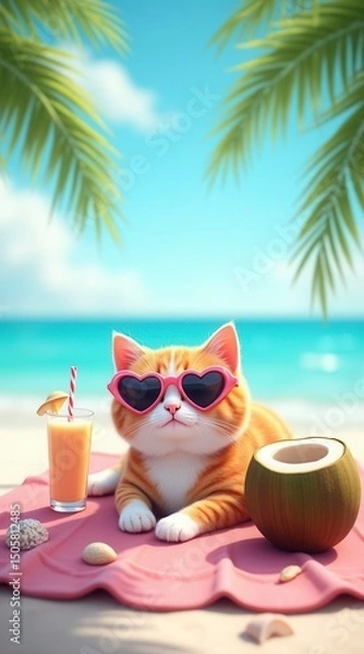 Obraz Orange Cat Relaxing on the Beach