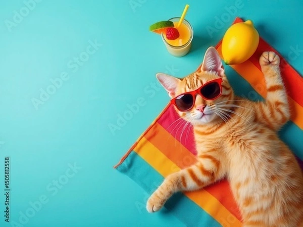 Obraz Cat Relaxing on a Beach Towel