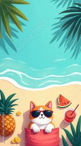 Obraz Cat Relaxing on the Beach