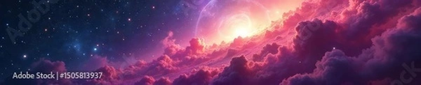 Fototapeta Vast cosmic cloud of gas and dust, swirling nebula in deep space, vibrant colors of interstellar medium, celestial beauty , cosmic, gas, cosmos