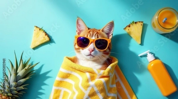 Obraz Cat Relaxing on Beach