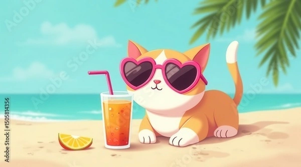 Obraz Cat on Beach with Juice