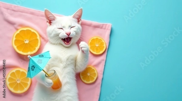 Obraz Happy Cat Enjoying Summer Citrus Drink