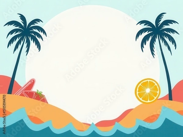 Obraz Summer Beach Scene with Blank Circle