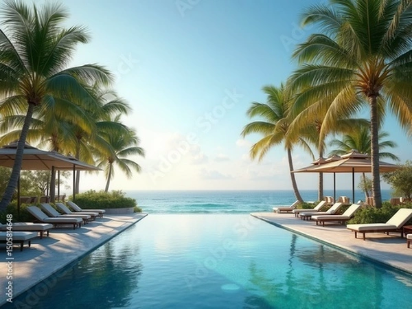 Obraz Infinity Pool Overlooking Ocean with Palm Trees