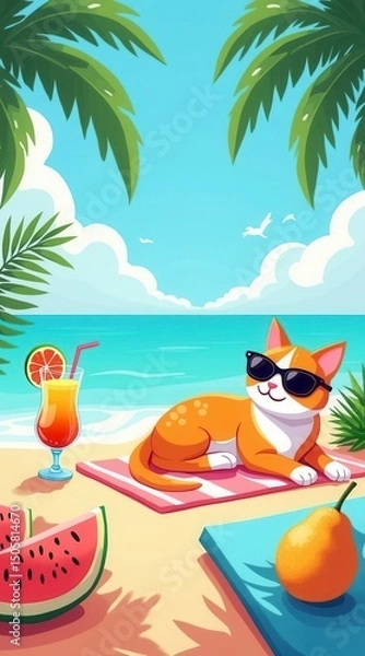 Obraz Cat Relaxing on the Beach
