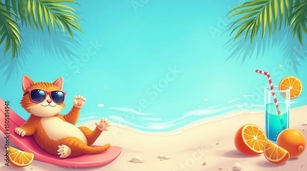 Obraz Cat Relaxing on Beach