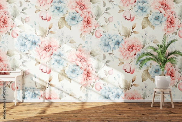 Obraz white wall with flowers