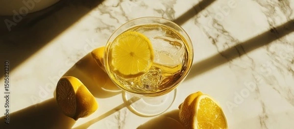 Fototapeta Refreshing lemon drink in sunlight.