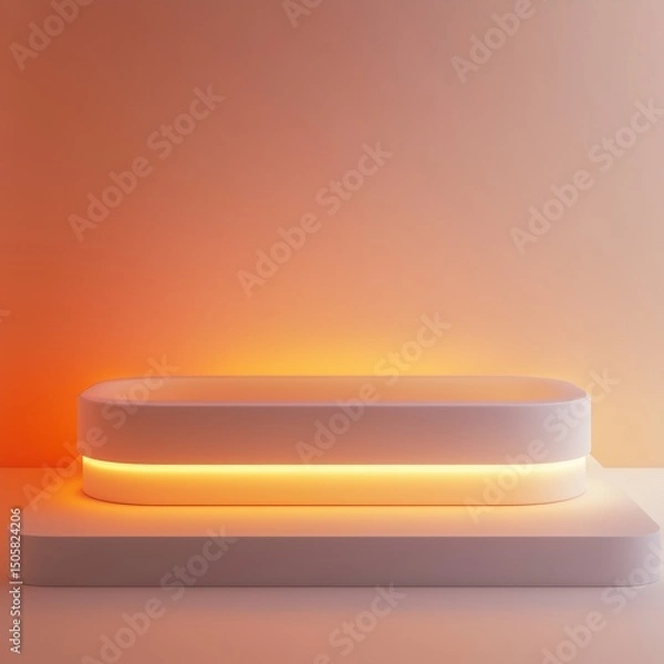 Fototapeta Elegant presentation platform features glowing warm light against gradient orange background