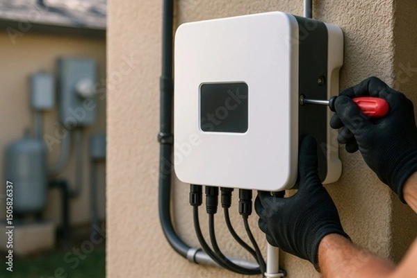 Fototapeta Smart Solar Power System Installation for Efficiency
