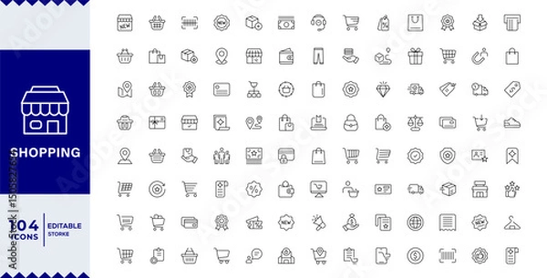 Fototapeta Pixel Perfect,Shopping thin line icons set. Shopping, E-Commerce, Shop, Payment editable stroke icons collection. Online Shopping symbols set.