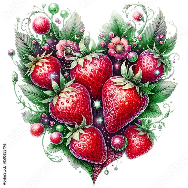 Obraz Sweet summer fruits strawberries heart object isolated on white background