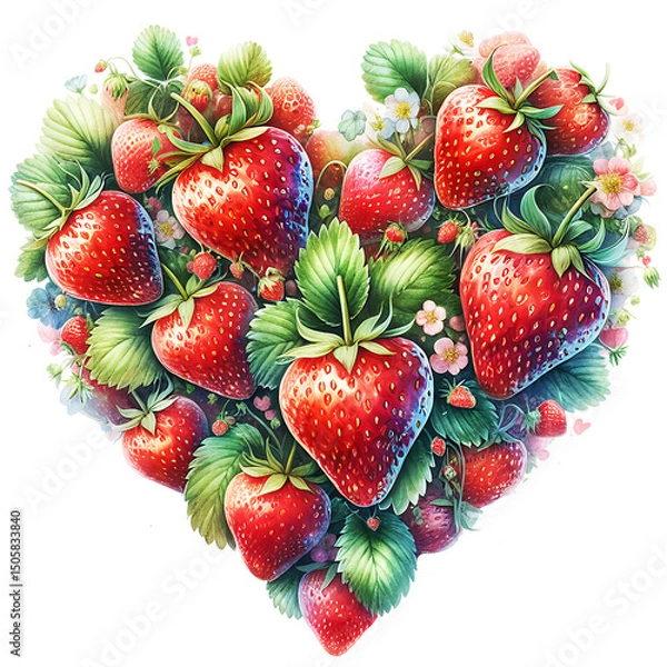 Obraz Sweet summer fruits strawberries heart object isolated on white background