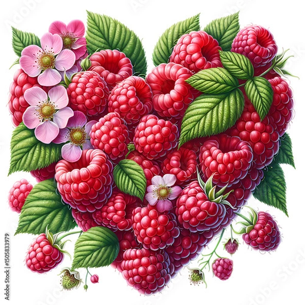 Obraz Sweet summer fruits raspberry heart isolated on white background