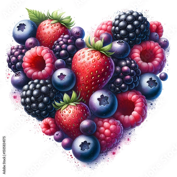Obraz Sweet summer fruits wild berries heart isolated on white background