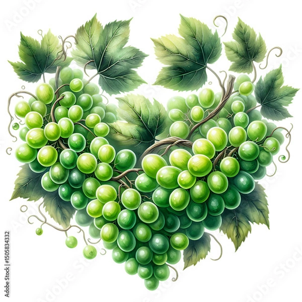 Obraz Sweet summer fruits grape berry heart isolated on white background