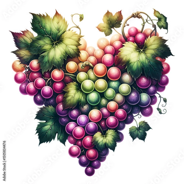 Obraz Sweet summer fruits grape berry heart isolated on white background