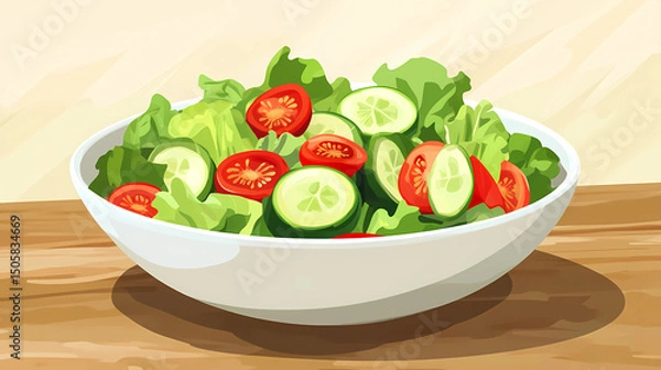 Fototapeta Healthy green salad with dressing a large bowl