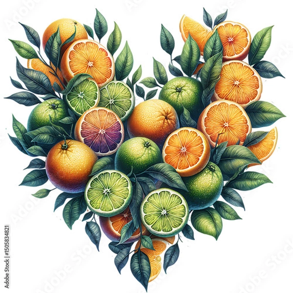 Obraz Sweet summer citrus fruits heart isolated on white background