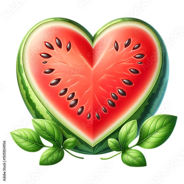 Obraz Sweet summer red watermelon heart isolated on white background