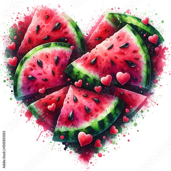 Obraz Sweet summer red watermelon heart isolated on white background