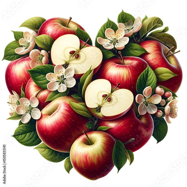 Obraz Sweet summer fruits apples heart isolated on white background